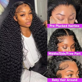 Xhisae 32 Inch Deep Wave Lace Front Wigs Human Hair 200 Density 13x6 HD Transparent Lace Front Wigs Human Hair Pre Plcked Curly Human Hair Wig for Women Deep Wave Frontal Wigs Human Hair