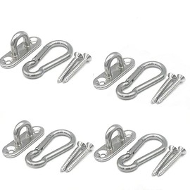 4Pcs Stainless Steel 1.8 inch Pad Eye Plate U Hooks Stainless Steel Snap Hook,Marine Hardware Staple Hook Loop with Screws