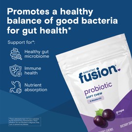 Bariatric Fusion Probiotic Soft Chews | Grape Flavor Chewy Bariatric Vitamin | 10 Billion CFU | Bacillus Coagulans | Support Digestive & Immune Health | 60 Count