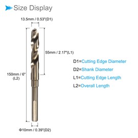 CoCud Reduced Shank Twist Drill Bits, 13.5mm Cutting Edge, Titanium & Nitride Coated High Speed Steel 6542 - (Applications: for Stainless Steel Drilling Machine)