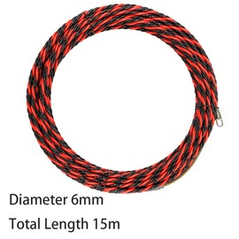 GYSRXS 15 m Cable Retraction Aid, Polyester Retractable Wire with 2 Guide Springs, Ideal Retractable Aid for Cable Laying, 6 mm Diameter (Red and Black)
