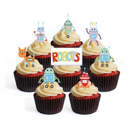 Essbare Cupcake-Topper mit Roboter-Motiv, stehende Oblaten, Kuchendekorationen (24 Stück)