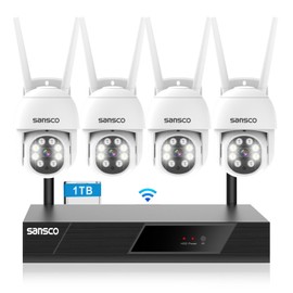 [Pan & Tilt] SANSCO 2K HD WiFi Security Camera System 1TB Hard Drive with Audio Rec., 8CH NVR (4) 3MP Outdoor Waterproof Cameras, Motion Alert, 24/7 Recording (Non Zoom)