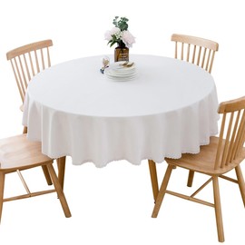 BHOMTY Round tablecloth made of cotton linen, machine washable, white, diameter 90 cm. Suitable for round tables with a diameter of 40-50 cm