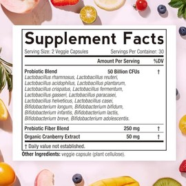 Doctor's Recipes Women's Probiotic, 60 Caps 50 Billion CFU 16 Strains, with Organic Cranberry, Digestive Immune Vaginal & Urinary Health, Shelf Stable