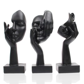 Suerhatcon 3 Piece Abstract Face Statues for Home Decor, Thinker Figurines Modern Sculpture for Home Office Book Shelf Coffee Table Decoration