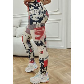 Women's Fashion Print Leggings Yoga Pants Cartoon Patterns One Size for Fitness Jogging Gymnastics