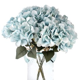 Louiesya Artificial Flowers Silk Hydrangea Flowers with 5 Big Heads Fake Flower Bunch Bouquet for Home Wedding Party Decor DIY (Sky Blue)