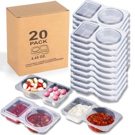 MikerDelisin 20 Sets Double Compartment Condiment Container With Lids, snackle box container,Reusable Snack Containers with Lids, Snack Box Containers for Condiments Salad Containers Traveling