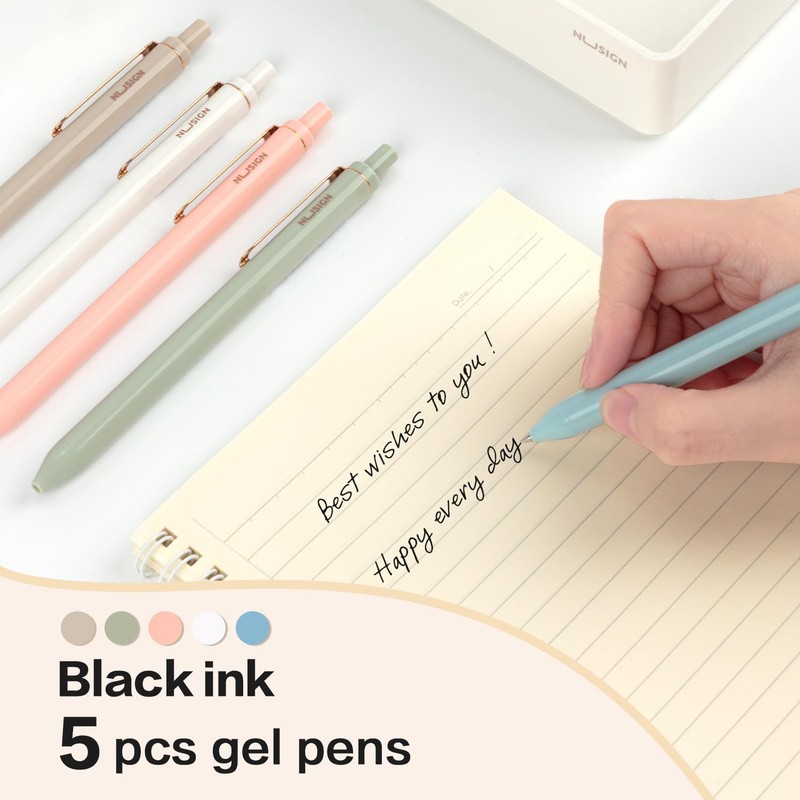 NUSIGN Gel Pens, 5 Pcs 0.5mm Retractable Quick Dry Black