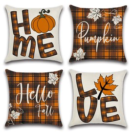 Ohok 4er Set Dekorativ Kissenbezug 45x45 cm, Herbst Serie Polyester Leinen Zierkissenbezüge mit Verstecktem Reißverschluss, Dekor Kissenhülle Set für Schlafzimmer Wohnzimmer Sofa Couch Auto (Stil E)