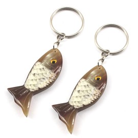 2Pcs Cute Ox Horn Engraved Animal Fish Key Ring Pendant Charms Keychain Key Ring Pendant for Men Women Girls Car Bag Backpack Handbags Creative Gift