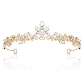 CURASA Tiara And Crown For Women Girls Gold Princess Crowns Rhinestone Fairy Metal Headband Crystal Tiaras Sparkly Flower Hair Accessories For Wedding Bridal Birthday Party Costume Prom Gifts