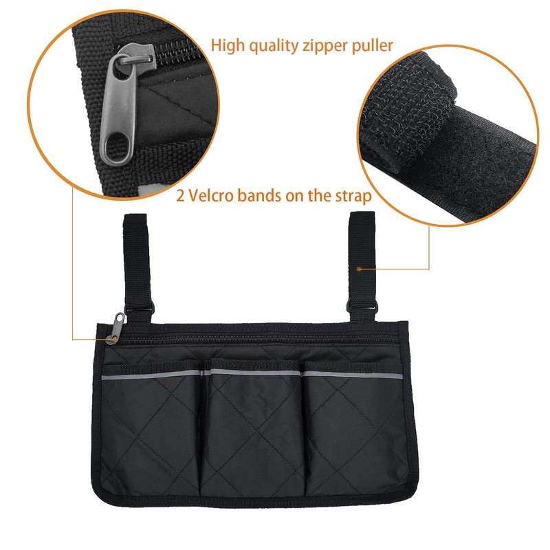 Wheelchair Side Bag, Waterproof Wheelchair Armrest Pouch Bag Organizer Pocket