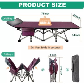 Begonia.K 2PCS Folding Camping Cots for Sleeping Cot Bed Bag &4D Pillow,Mattres