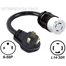 6-50P 3-Pin Male Welder Plug To L14-30R Twist Lock 4-Prong Female Generator Receptacle Socket Outlet, Dryer Stove Range Oven Electrical Power Cord Adapter/Convert FX966-475