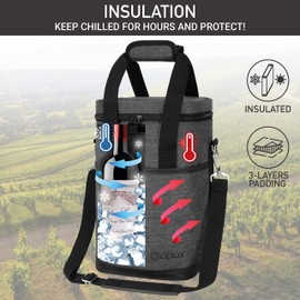 Opux Insulated Wine Tote, 4 Bottle Cooler Bag - Leakproof, Padded Portable Carrier for Travel, Picnic, BYOB - Gift for Wine Lovers (Charcoal Gray)