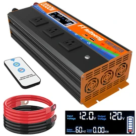 2000W Power Inverter 12v DC to 110v 120v AC with Remote 3 AC Outlets, USB Port, Dual Smart Fans, Cables Included LCD Display Power Inverter for Vehicle for Rv Truck Camping & Home Emergency Use