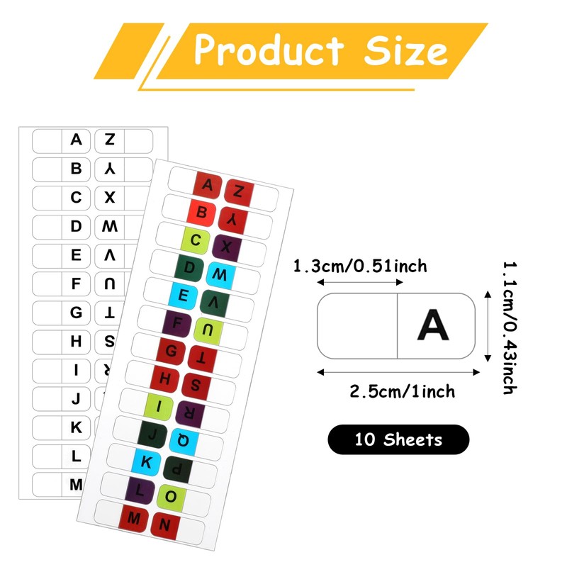 A-Z 26 Alphabet Tabs, Self Adhesive - White and Colorful