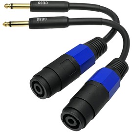 CESS-010 Gold-Plated 6.35mm 1/4-Inch TS Plug to Speakon Female Jack Adapter Cable, Connect 1/4” TS Signal to Speakon Devices, 2 Pack