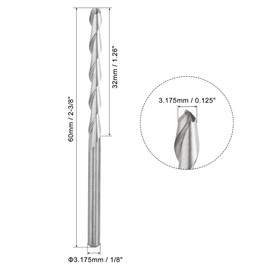 sourcing map CNC Spiral Router Bits 1/8" 3.175mm Shank, 3.175mm x 32mm Upcut Solid Carbide End Mill 2 Flute Milling Cutter, for Acrylic PVC MDF Wood Hardwood, 2pcs