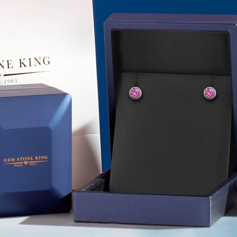 Gem Stone King 14K White Gold Pink Created Sapphire Stud