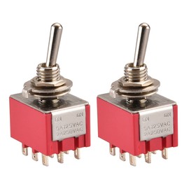 Heschen MTS-302 ON-ON 3PDT 9 Pin Miniature Toggle Switch 2A 250V, 6A 125V, UR Listed, Pack of 2