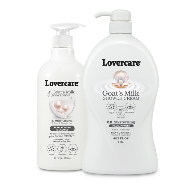 Lover's Care Goat Milk Body Lotion for Dry Skin Pearl 27.05oz (800ml) - Combo Body Lotion & Body Wash…