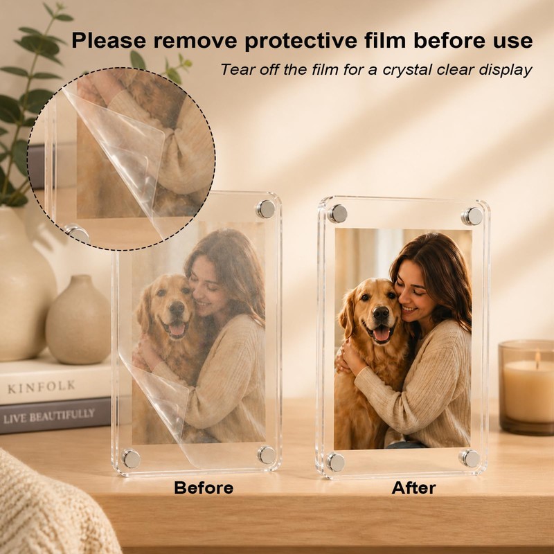 Hugloogn 12PCS Magnetic Acrylic Photo Frames,2.36 x 3.54 Inch Double