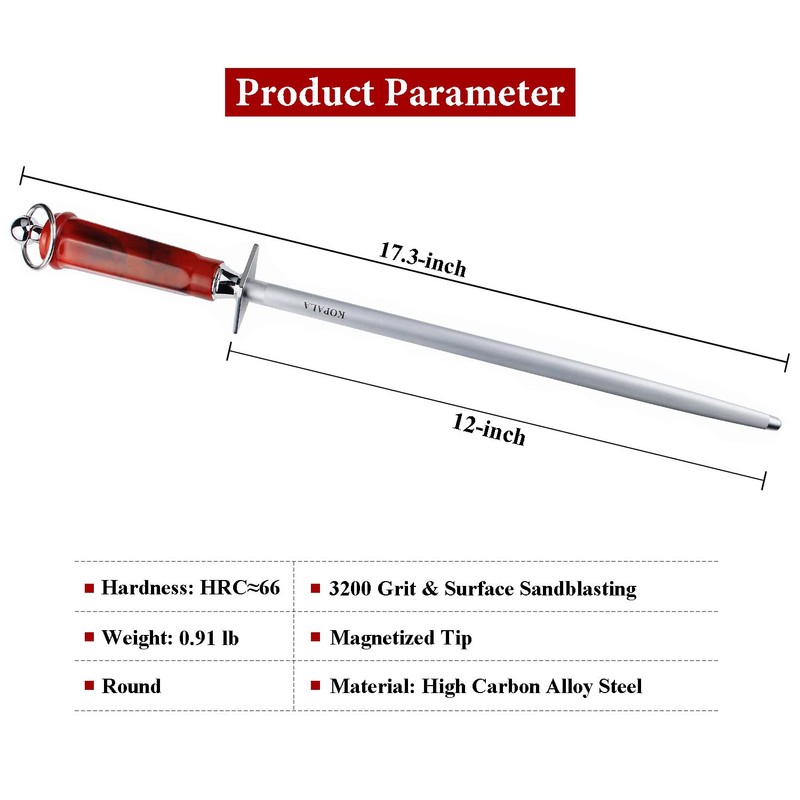 Sharpening Steel Knife Sharpener Rod Round 12 Inches Honing Steel