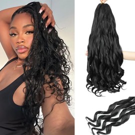 French Curl Braiding Hair, 18 Inch Curly Braiding Hair 8 Packs Bouncy French Curl Crochet Braids for Black Women Pre Stretched Loose Wavy Extensions (1B, 18Inch)
