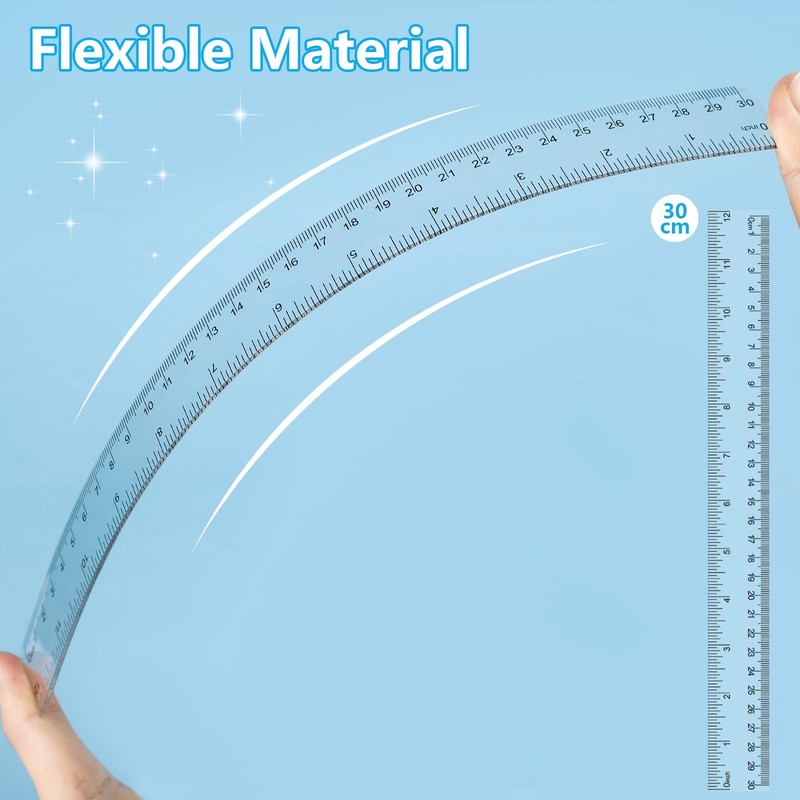 MOXYOY Plastic Ruler Set, 4Pcs 30cm/12in Clear Ruler Kit Transparent