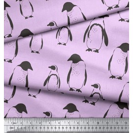 Soimoi Purple Rayon Fabric Stencil Penguin Ocean Decor Fabric Printed BTY 42 Inch Wide