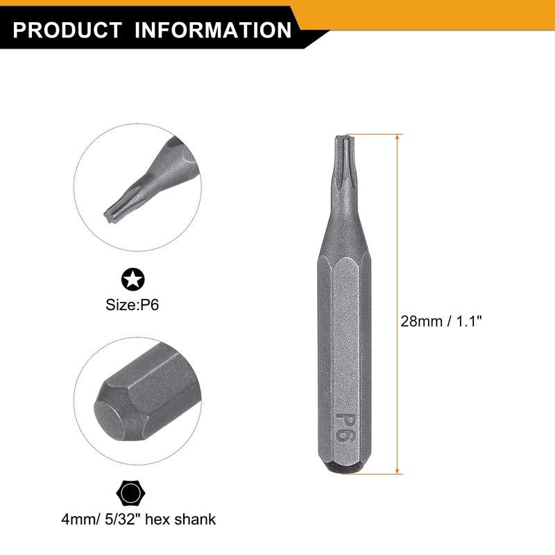 QUARKZMAN Pack of 5 P6 Pentagon Screwdriver Bit 5/32 Inch