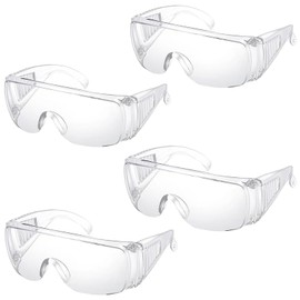 4 Pcs Safety Glasses, Safety Goggles, Transparent Protective Glasses, Durable Flexible and Super Light Unisex Design Comfortable Wear, Protective Glasses Construction Laboratory Chemistry Class