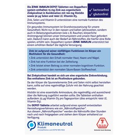 Doppelherz System Zinc Immune Depot - Zinc, Vitamin D and Selenium Support the Normal Function of the Immune System - 100 Tablets