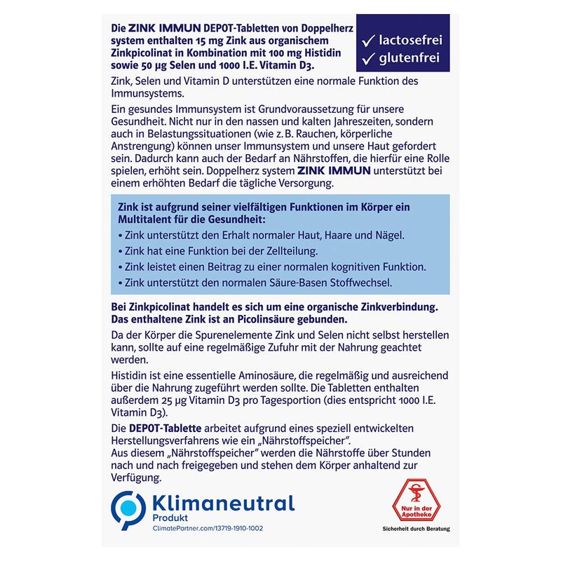 Doppelherz System Zinc Immune Depot - Zinc, Vitamin D and