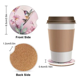 Ceramic Cup Holders Car Coasters for Women/Men,Absorbent Drink Cup Car Holder Coasters with A Finger Notch 2.56" Pack of 2,Beautiful Hummingbird Drawing