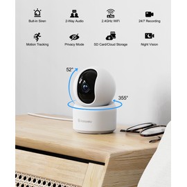 GALAYOU 2K Indoor Security Camera, Pet Camera, 360 Degree WiFi Home Security Camera for Baby/Elder/Nanny/Dog with Night Vision, Siren, 24/7 SD Card Storage, Works with Alexa and Google Assistant G2