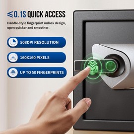 BlackSmith Home Safe 0.8 Cub Biometric Safe Box Fingerprint Recognition Security Safe with Keys Keypad Lock Box Secure Jewerly Valuables Wall Mount Cabinet Safe with LCD Display Dual Alarm System