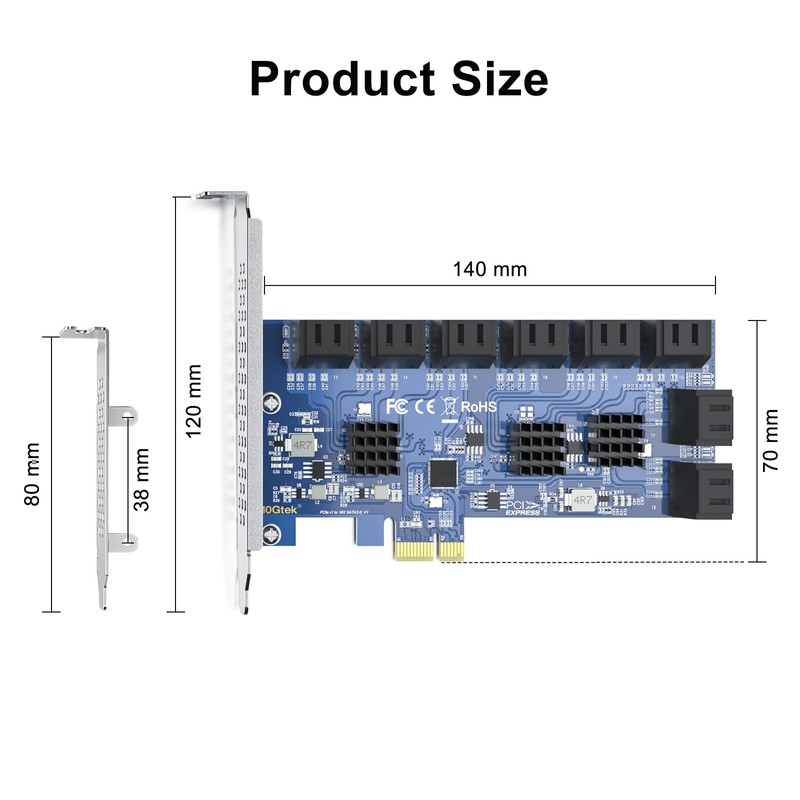 10Gtek 16 Port PCIe SATA Card, SATA3.0 Expansion Card, X1,