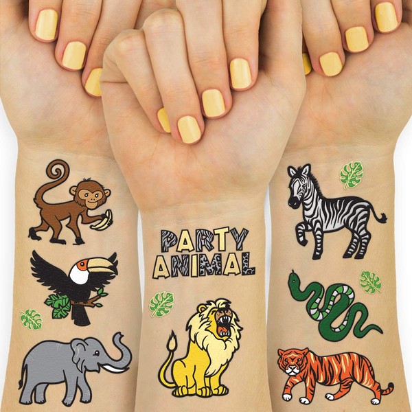 xo, Fetti Jungle Temporary Tattoos for Kids - 30 styles | Zoo, Boys + Girl Craft, Birthday Party Supplies, Baby Shower