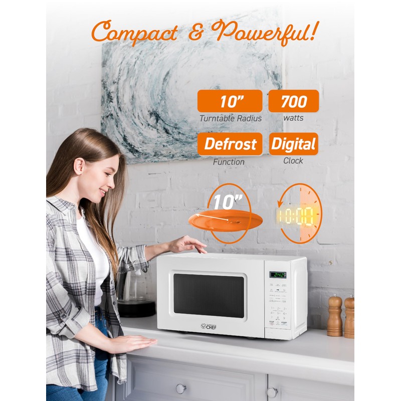 COMMERCIAL CHEF 0.7 Cu Ft Microwave with 10 Power Levels,