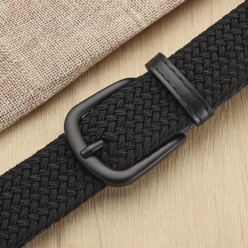 FSSTUD 100 cm Black Braided Stretch Belt, Adjustable, Elastic, Casual,