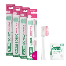 GUM SONIC SENSITIVE Ersatzbürstenköpfe für batteriebetriebene Schallzahnbürste | 4 x 2 Stück (insg. 8 Ersatzbürstenköpfe) +1 Gratisprobe