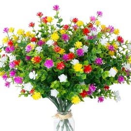 SITUMEIZI Artificial Flowers for Outdoors UV Resistant,8 Bundles Realistic Fake Flowers Faux Plants Shrubs for Garden Porch Window Box Cemetery Spring Summer Outside Indoor Decorations(Mixed Colors,4)