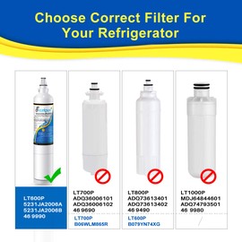 EXCELPURE 5231JA2006A Replacement for LG LT600P,5231JA2006B, Kenmore 46-9990, 5231JA2006F,R-9990, 5231JA2006E, LFX25975ST, LFX25960ST, EFF-6003A, LFX23961ST, SGF-LB60, Refrigerator Water Filter, 4PACK