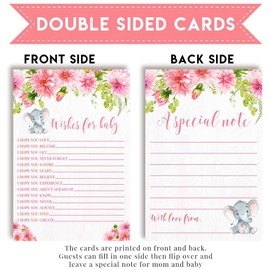 Watercolor Dahlia Floral Elephant Girl Baby Wishes Cards 20, 4"x6" - Great Keepsake and Fun Activity for Baby Showers - Wishes for Baby Keepsakes Last Generations - Fill-In, Double-Sided Cards