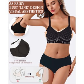 As Fairy Wireless Bra for Women Push Up Full Coverage Seamless Soft Bras with Support Regular and Plus Size (Black,M)