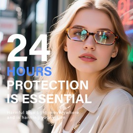 FURISHQI Retro Blue Light Blocking Glasses for Women Reduce Eye Strain Anti-Fatigue Computer Rectangular Eyeglasses